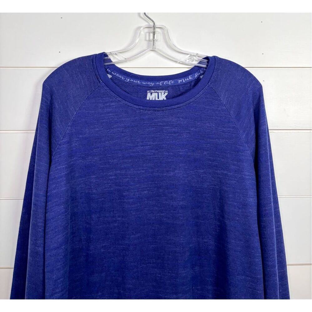 Muk Luks Women's Long Sleeve Crew Neck T-Shirt Heathered Deep Indigo Blue Medium - Picture 3 of 10